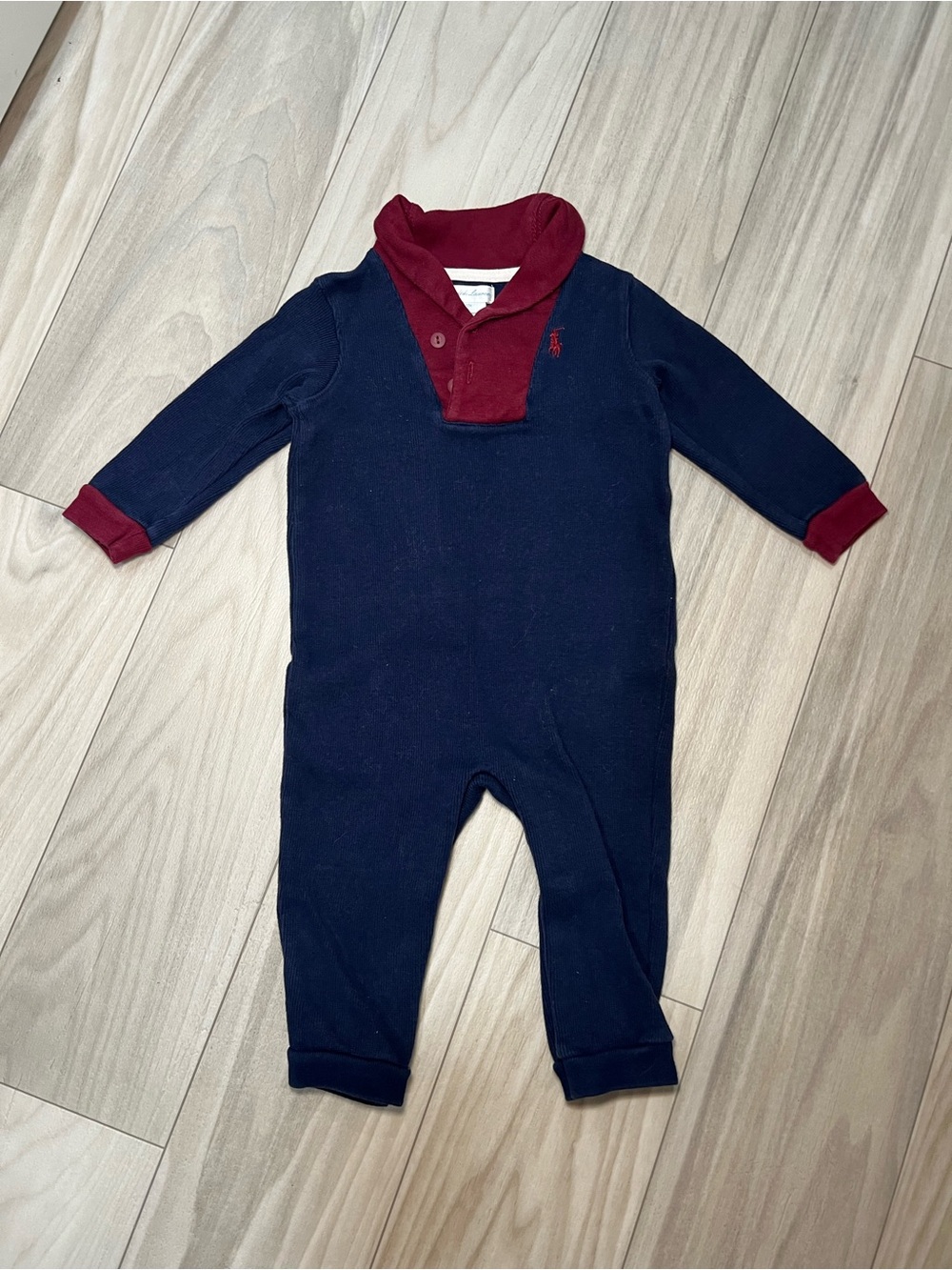 Ralph Lauren Navy One-Piece with Burgundy Collar & Cuffs